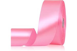 Sagaat Flamingo Pink Ribbon 1-1/2 Inch 50 Yards, Solid Satin Ribbon for Flower Bouquet, Crafts, Gift Wrapping, Bridal Invitations, Hair, Festival and Party Decorations