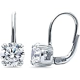 BERRICLE Sterling Silver CZ Solitaire Cubic Zirconia Leverback Drop Dangle Earrings for Women, Asscher/Bezel/Cushion/Emerald/Princess Cut, 1.2-4 Carat, Rose Gold/Yellow Gold/Rhodium Plated