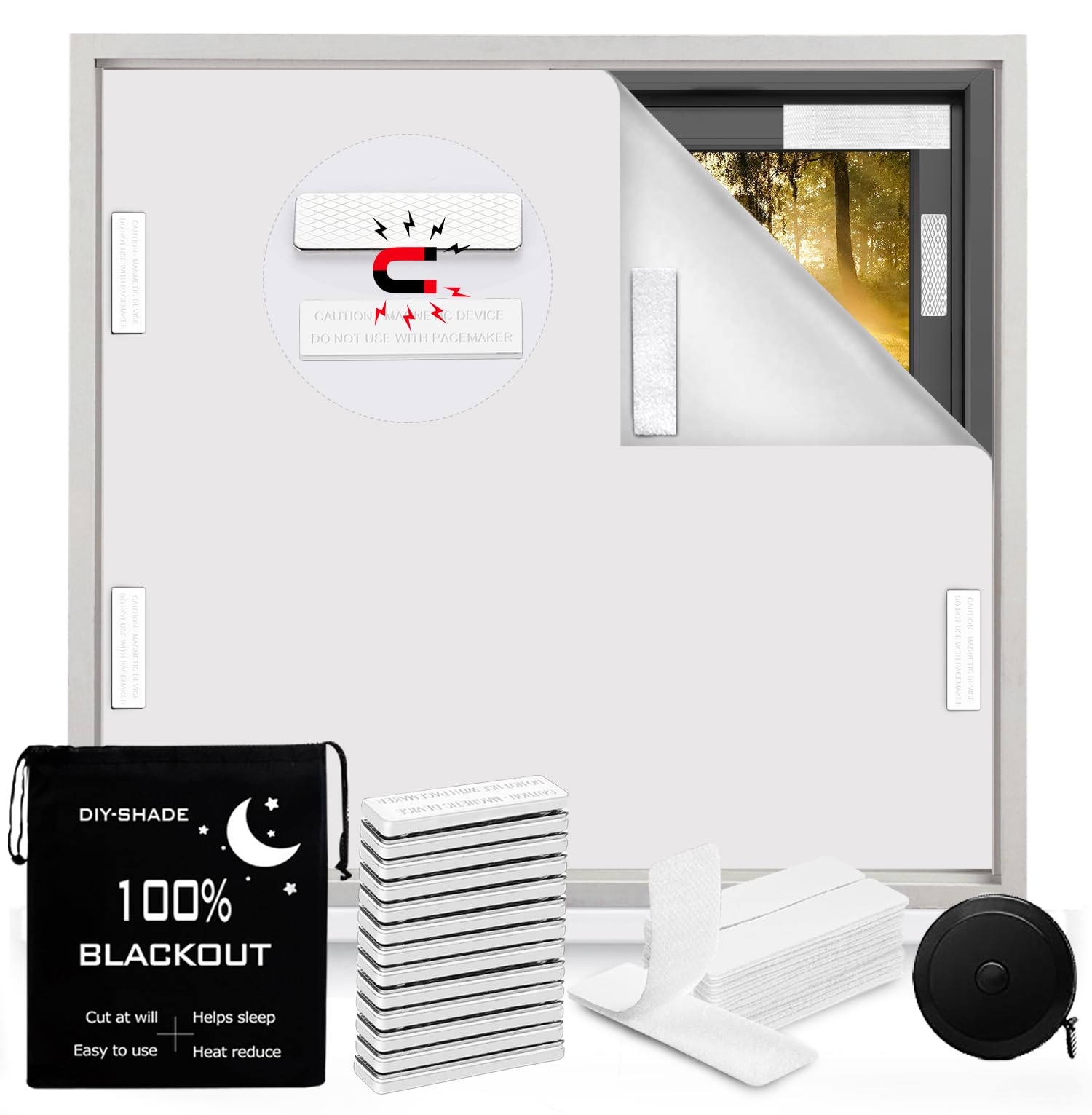 Photo 1 of 100% Blackout Curtains for Bedroom,Magnetic Blackout Blind Window Shades Black Out Window Cover for Living Room,Cut to Any Size/Shape (White,118"x57")