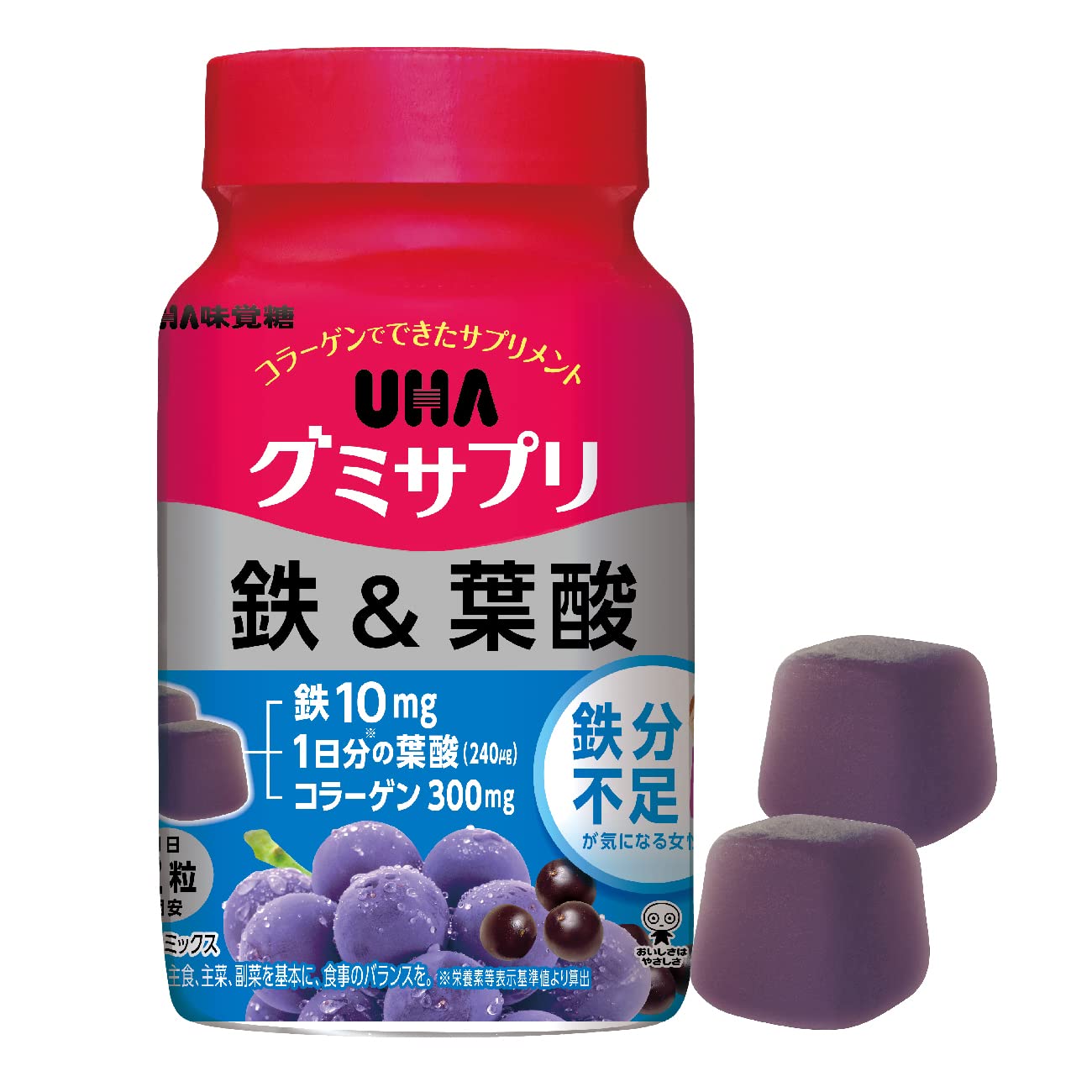 ＵＨＡ味覚糖 ＵＨＡグミサプリ 鉄＆葉酸 ボトル３０日分×３個の商品画像
