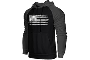 H HYFOL Men's Sweatshirt USA FLAG Patriotic Graphic Polyester Hoodies for Men Pocket Raglan Long Sleeve Sweatshirts