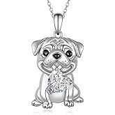 Feijiesi Pug Gifts 925 Sterling Silver Pug Necklace Dog Jewelry Gifts for Women