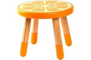 RUYU Wooden Kids Stool for Sitting, Solid Hard Wood Fruit Stool, 10 Inch Milking Stool, Vanity Stool for Kids, Bedroom, Playroom, Orange Furniture Stool for Children, Adults Boys, Girls