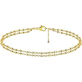 Rotnso Anklets for Women 14K Gold Silver Plated Ankle Bracelets Trendy Waterproof Boho Anklets Set Adjustable Dainty Cute Diamond Beaded Heart Non Tarnish Summer Beach Jewelry Gift