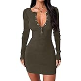 Dressmine Women Long Sleeve Sweater Dress 2026 Fall Sexy V Neck Button Down Bodycon Dresses Cocktail Party Knit Mini Dress