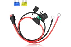 PAEKQ 10AWG 45A Connector to O Ring Terminal, Compatible with Anderson Connector Port, Dual Positive/Negative ATC Style Fuse Holder Cable, for Portable Solar Generators and Battery Charge- 2Ft