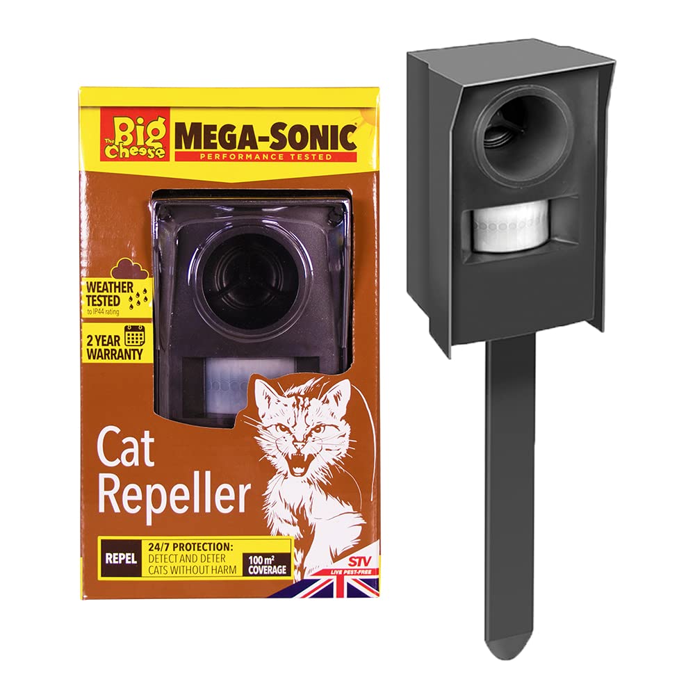 The Big Cheese Mega-Sonic Cat Repeller STV606 (Ultrasonic, Motion-Activated, Weather Tested, Humane) Clear One Size, Green