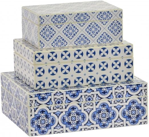 Hogar y más - Set de 3 Cajas de Madera. Azul Lacado: Amazon.es: Hogar