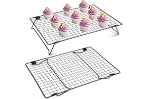 Abizarch 2 Pcs Cooling Rack for Baking and Cooking 13.4x9.4 inch, Carbon Steel Stackable Cake Cooling Rack with Collapsible L