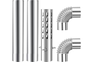 KOMCLUB 5 PCS Camping Stove Pipe 2.36" Stainless Steel Spark Chimney Rain Cap Stove Pipe Elbow Outdoor Tent Stove Indoor Accessories for Vent Smoke and Exhaust Flue Adapter Tube