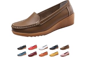 Women's Leather Orthopedic Loafers Shoes, Round Toe Comfortable Casual Platform Slip on Loafers, Women's Lightweight Soft Sol