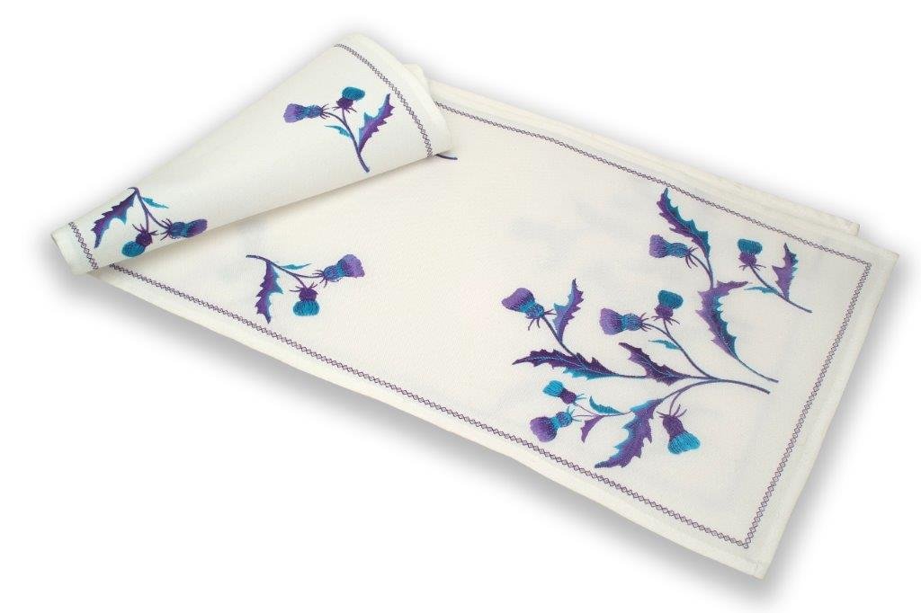 Justina Claire Table Runner (Small) in a Scottish Thistle Bute Design