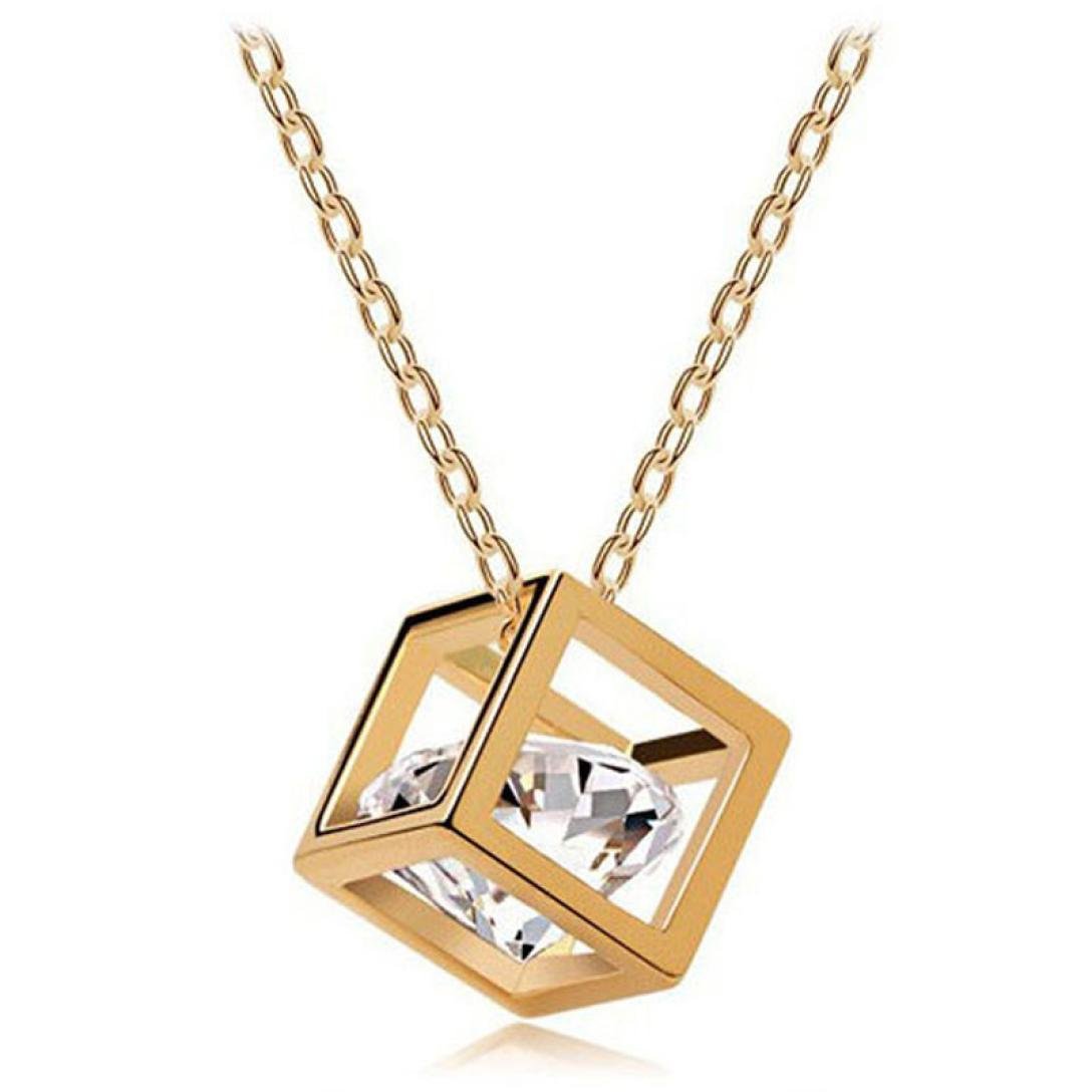 Nmch Square Pendant Necklace Women Crystal Rhinestone Chain Pendants Alloy Necklace Jewelry Gift
