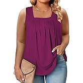 Eytino Women Plus Size Tank Tops Summer Casual Square Neck Sleeveless Blouse Shirts(1X-5X)
