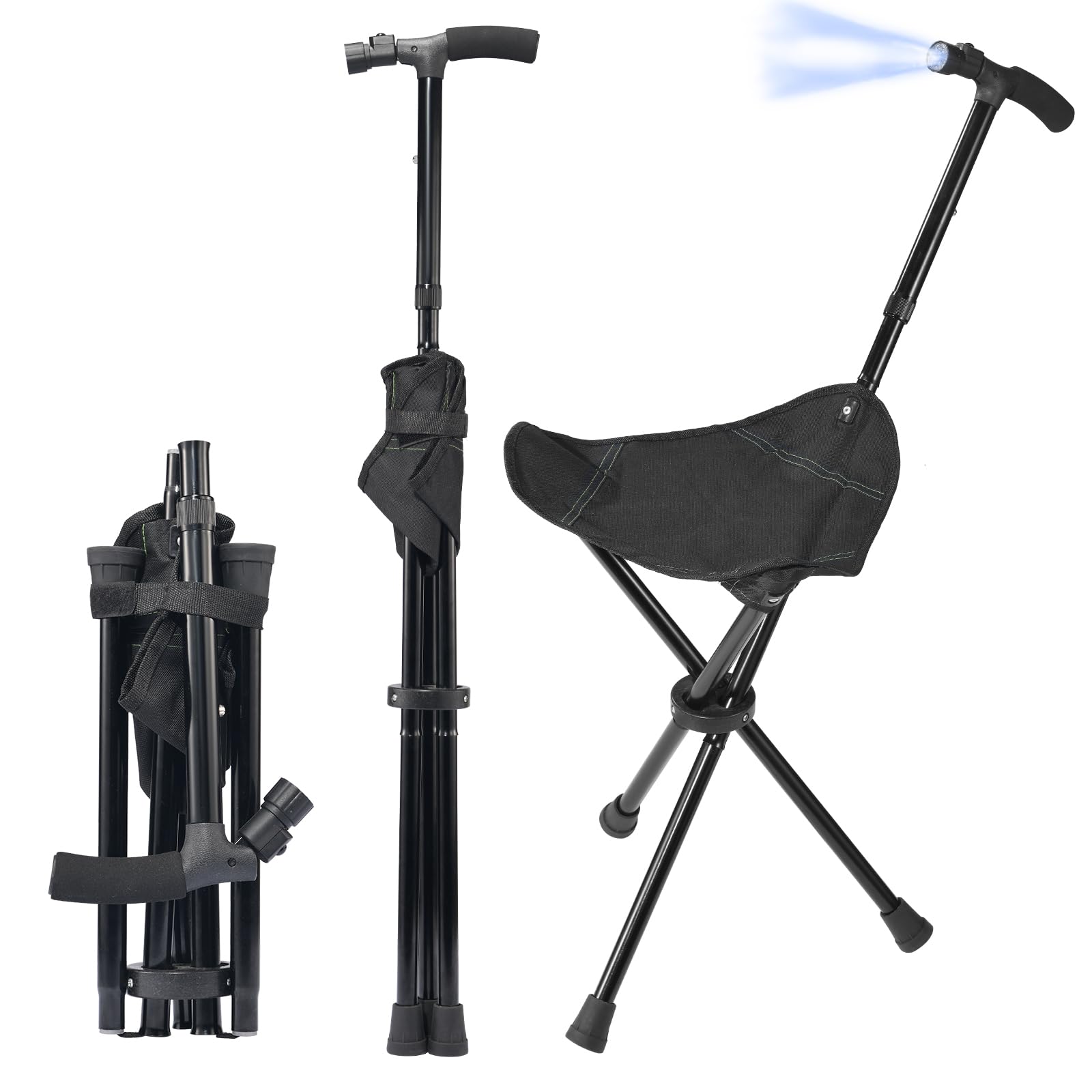 Photo 1 of *USED*
Cane with Seat Foldable Lightweight Walking Cane with LED Light Adjustable Walking Stick for Seniors