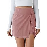Cicy Bell Womens Corduroy Mini Skirt Casual High Waisted Side Slit A-line Bodycon Work Fall Short Skirts