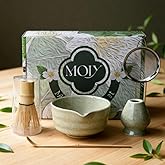 MOIY Matcha Whisk Set, Matcha Set, Handcrafted Bamboo Chasen & Ceramic Bowl Matcha Kit, 5 Pcs Matcha Set Whisk and Bowl with Stainless Steel Sifter, Tea Ceremony, Jade