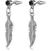 WCRAZYE Feather Earrings for Men Women 316L Surgical Stainless Steel Crystal Feather Chain Tassel Dangle Drop Earrings Punk Hip Hop Vintage Feather Drop Earrings Party Birthday Jewelry