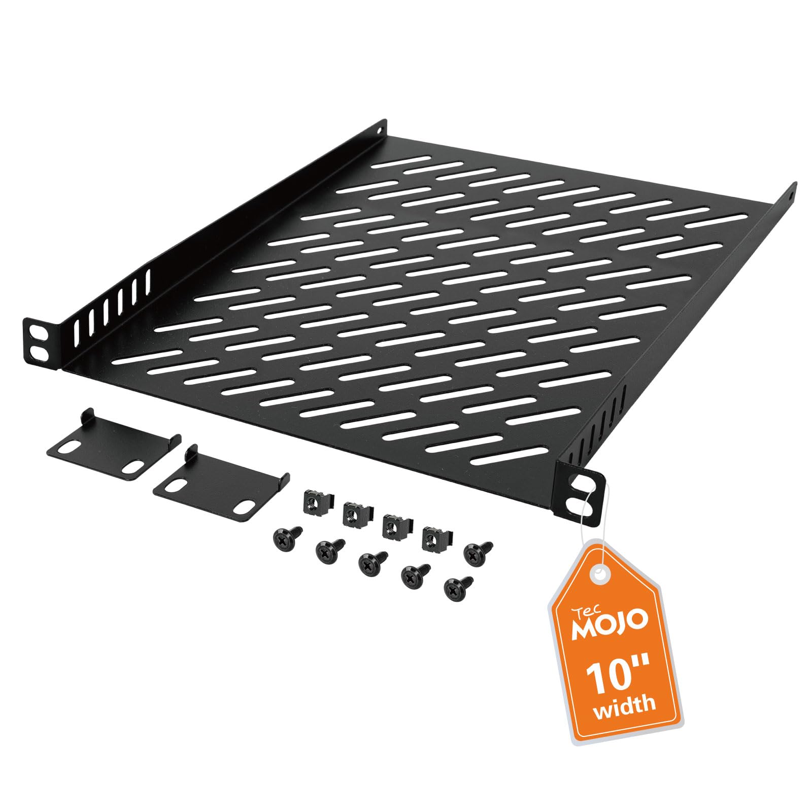 Photo 1 of Tecmojo 0.5U Rack Mount Shelf for 10" Server Rack, 10.23" Deep Vented Cantilever Tray, Metal Shelf for Network Cabinet, Server Enclosure, Enhanced Airflow, Black