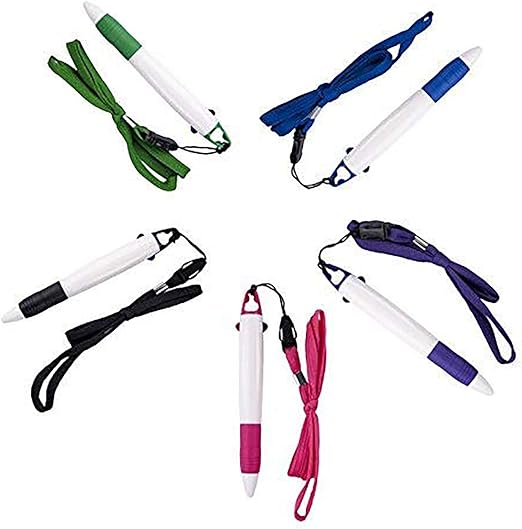 SMTTW 5 Pieces Neck Pens Retractable, 0.7mm Pen on a String, Neon Color Retractable Pen with