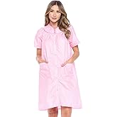 Casual Nights Women's Snap - Front House Dress Short Sleeve SeerSucker Woven Housecoat Duster Lounger Robe with Pockets, Striped Pink, XX-Large