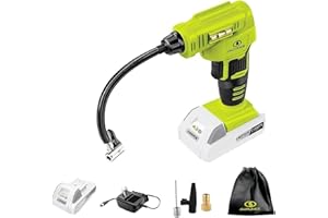 Auto Joe 24V-AJC-MAX Cordless Portable Air Compressor Kit | W/ 1.3-Ah Battery, Nozzle Accessories, and Storage Bag