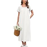 Ekouaer Cotton Nightgowns for Women Long Nightgown Short Sleeve Night Dress Button Sleepshirt with Pockets