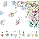 SUPERFINDINGS 36pcs 9 Colors Angel Wing Charm Colorful Fairy Dangle Pendants Acrylic Heart Beads Charms with Lobster Clasps for DIY Jewelry Making Findings Crafts Supplies Baby Shower Favor