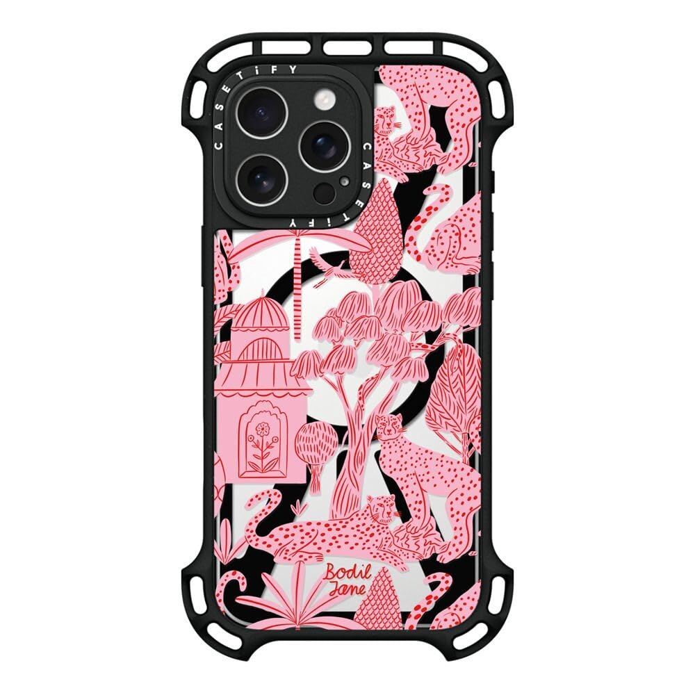 CASETiFY Ultra Bounce iPhone 16 Pro Max Case [Shockproof / 32.8 ft. 10X Military Grade Drop Protection/Compatible with Magsafe] - Cheetah Paradise Pink - Black