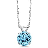 Gem Stone King 14K White Gold Swiss Blue Topaz Pendant Necklace for Women | 1.00 Cttw | Gemstone November Birthstone | Round 6MM | With 18 Inch Chain