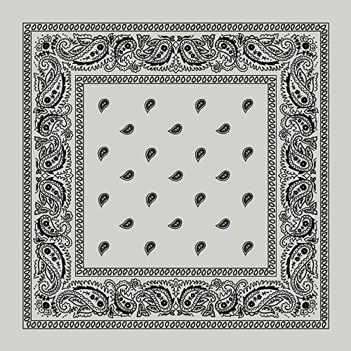 M.H.I. 12 Pack One Dozen Color Double Sided Print Paisley Cowboy Novelty 100% Cotton Bandana Scarf(Many Colors) (Light Grey)