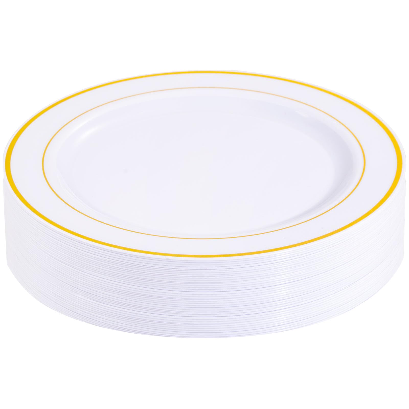 Photo 1 of bUCLA 30PCS White and Gold Plastic Dinner Plates Disposable - 10.25inch Premium White Gold Rim Plates, Ideal for Wedding, Party & Thanksgiving