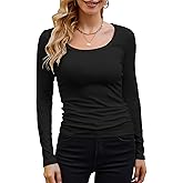 GEMBERA Womens Long Sleeve Scoop Neck Ribbed Knit Tops Casual Slim Fitted Basic Shirts