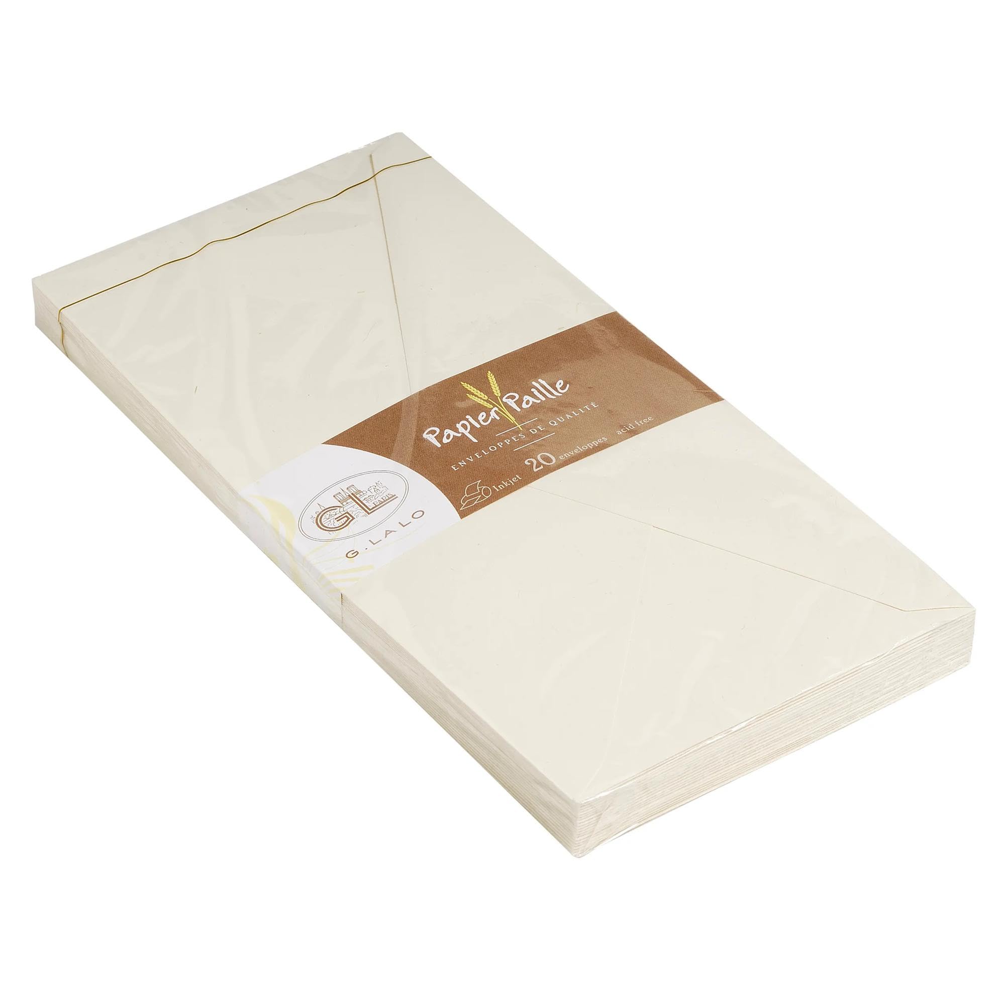 Lalo 22616L - Paille Pack of 20 gummed envelopes. Size: DL 11x22 cm 120g, Straw Paper, Cream, Lined, Correspondence, Paper Made in France, Natural Colour
