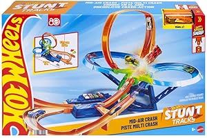 Hot Wheels Toy Car Track Set, Stunt Track Mid-Air Crash with 1:64 Scale Die-Cast Toy Car, Motorized Booster for Non-Stop Stunting & Racing