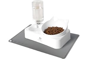 Marchul Cat Bowls Set with Water Dispenser, 15 Tilted and Raised Cat Bowl for Indoor Cats and Small Dogs