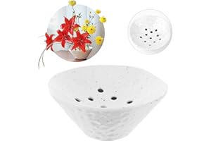 Elifinds Flower Frogs Ceramic Vase Bowl Japanese Floral Arrangement Stem Holder Ikebana Pin Shaper Plant Supplies Flower Pot Lotus Pod Shaped Container (White with speckles)