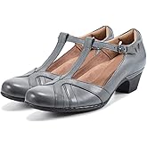 Dystralix Women Silver Low Heel Mary Jane Oxford Shoes Round Closed Toe Ankle T-Strap Dress Sandals Chunky Block Heels Cutout Mary Jane Pumps Buckle Patchwork Work Office Ladies Matte Grey 8