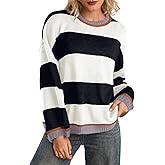 ShawGobow Striped Sweater Women,Color Block Oversized Sweaters,Cute Fall Knit Top Halloween Costume