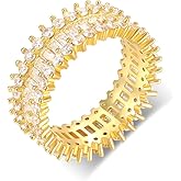 MDFUN 18K White Gold/Yellow Gold Plated Engagement Ring Promise Ring Wedding Eternity Bands Emerald Cut Cubic Zirconia Rings for Women Men Size 5-9