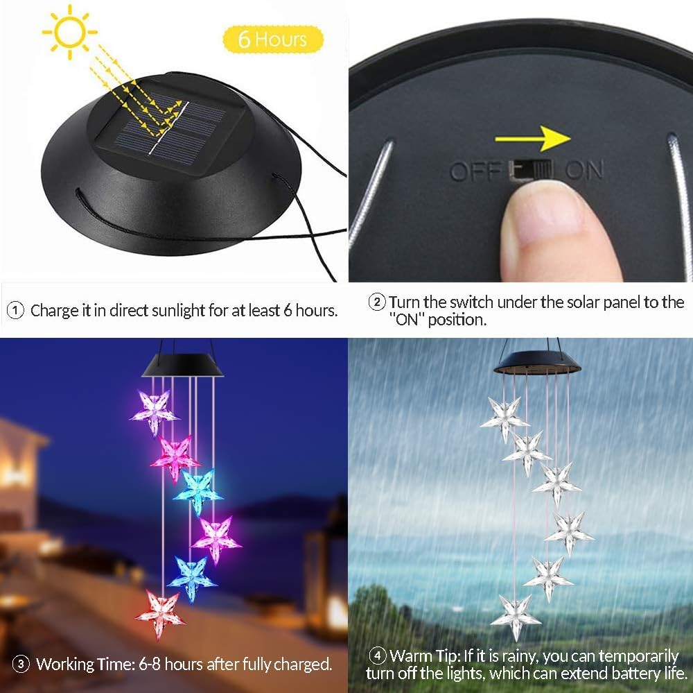 SIEBIRD LED Color Changing Solar Wind Chime Light, Solar Star Wind Chimes Outdoor, Solar Powered LED Hanging Lamp Mobile Waterproof Romantic Wind Bell Light for Outdoor Garden Party Decoration : Garden & Outdoor