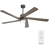WINGBO 64 Inch DC Ceiling Fan with Lights and Remote Control, 5 Reversible Carved Wood Blades, 6-Speed Noiseless DC Motor, Modern Ceiling Fan in Graphite Finish with Gray Blades, ETL Listed