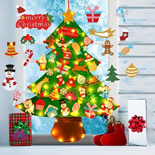 Outgeek フェルトクリスマスツリーセット 子供用 33個の取り外し可能なオーナメント 壁掛け クリスマス