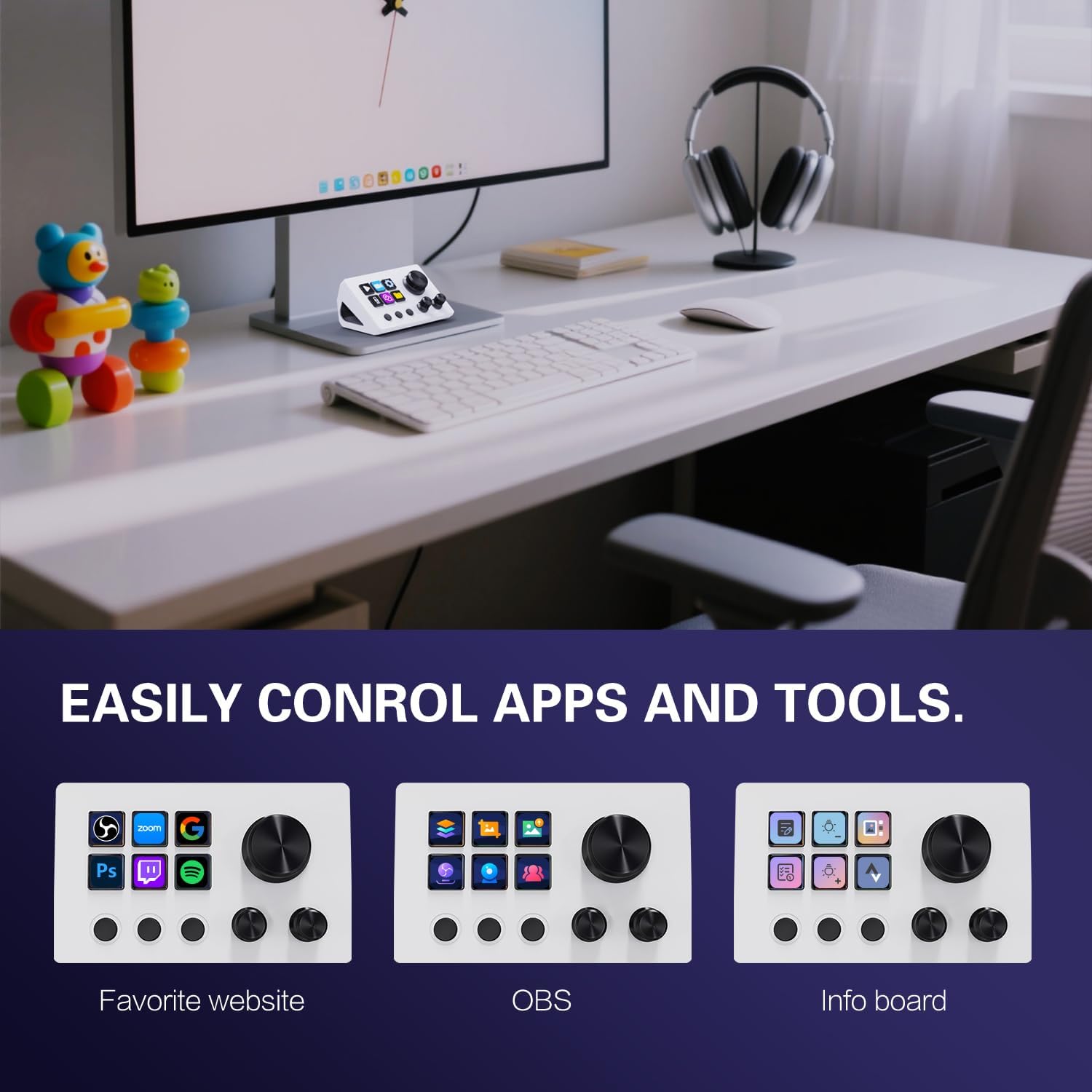 Treaslin N3 Programmierbares Stream Controller Deck mit LCD-Tasten&Drehreglern-Benutzerdefiniertes Makro-Steuerungs-Keypad für Streaming (OBS,Twitch,YouTube),Video,Gaming-Für Win&Mac 2