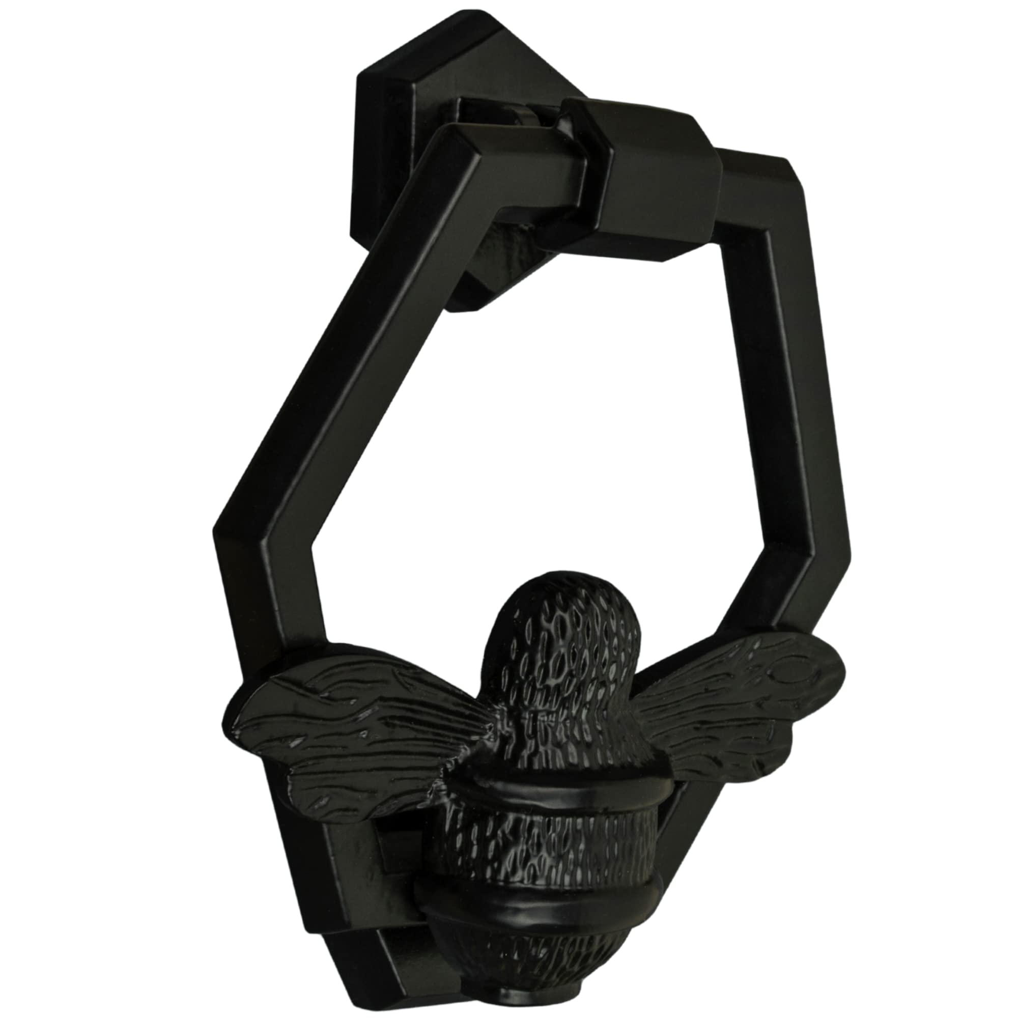 Black Bee Door Knocker for Front Door | Polished Solid Brass Honeycomb | Black Knockers with Strike Plate | UPVC | Bumblebee Front Door Furniture with a Unique Design
