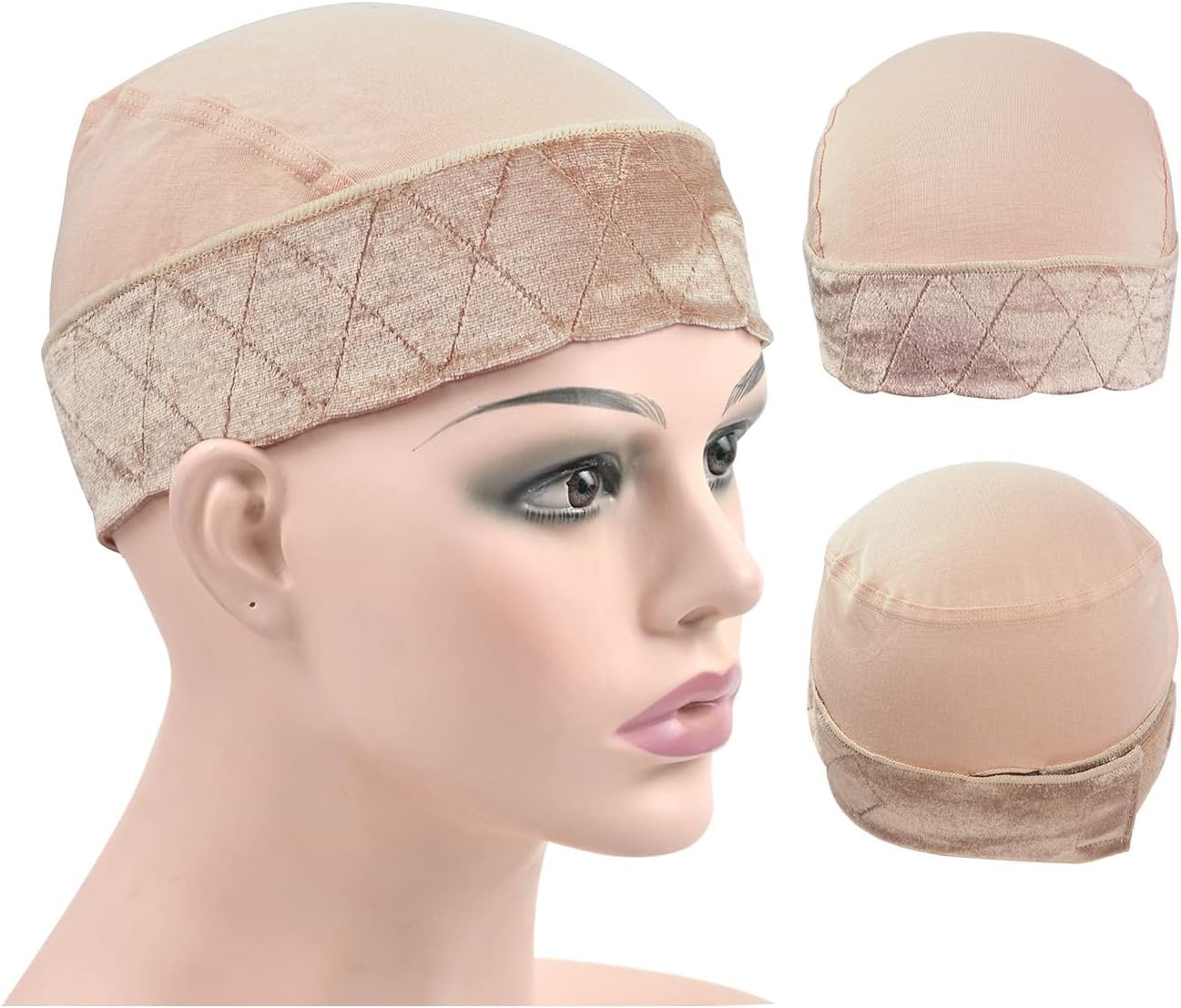 Wig Grip Cap for Women 2-in-1 Adjustable Comfortable Bands With Cap for Lace Front Wig (Beige)