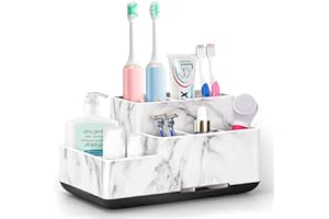 DOUBLECARE Toothbrush Holder,Bathroom Organizer Countertop, 5 Compartments Multifunctional Storage for Cosmetic, Makeup, Office Stationery Pencil,Toothpaste, Toothbrush,Ideal Gift for Home, Office