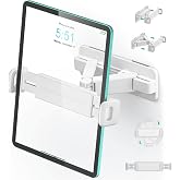 Mistriddle Tablet Wall Mount Holder, Dual Installation, 360&deg; Rotation | Yoga Kitchen Makeup Wall Mount, Adjustable Arm, Drill or Adhesive Mounting, Fits 4.7-12.9" Tablets (White)