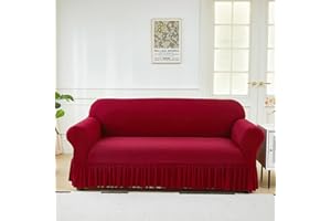 KAIJIE 2-Seater Elastic Sofa Cover Anti cat Scratch Suitable for All Seasons Skirt Edge Design Anti Slip Furniture Protective coverWine red