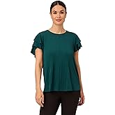 Adrianna Papell Womens Solid Pleat Double Sleeve Top
